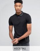 Asos Tall Polo Shirt With Faux Leather Collar - Black