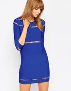 Asos A-line Dress In Structured Knit With Ladder Stitch Detail - Cobalt