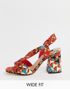 River Island Wide Fit Heeled Sandals In Abstract Geo Print-multi