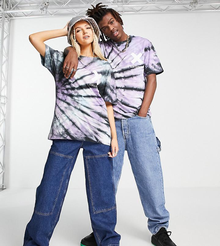 Collusion Unisex Oversized Tie Dye T-shirt With Logo Print-multi