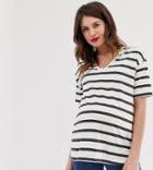 Asos Design Maternity Linen T-shirt With V-neck In Stripe - Multi