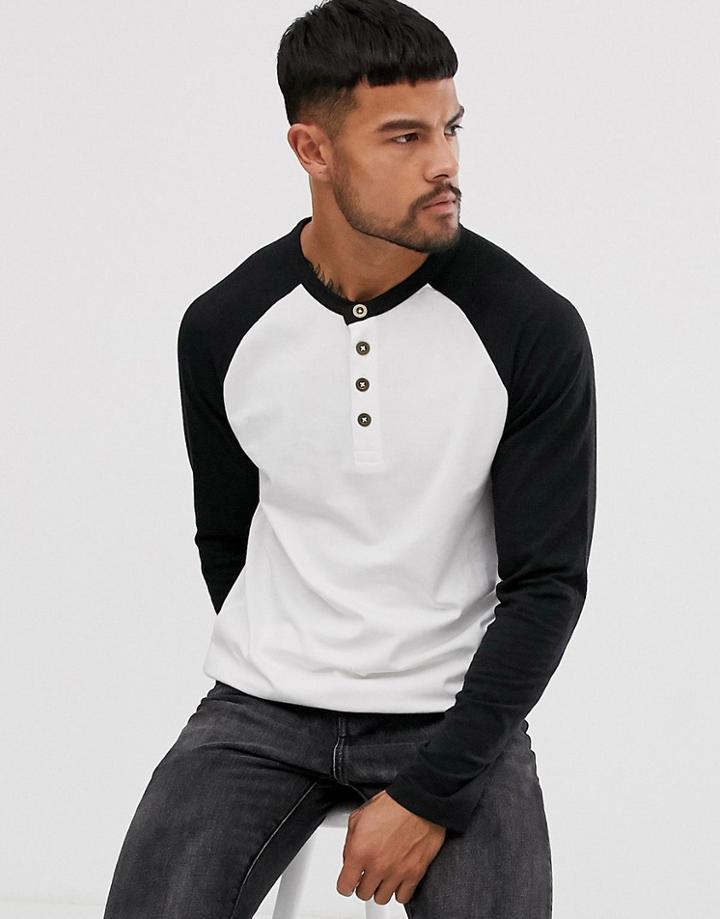 Only & Sons Raglan Grandad Long Sleeve Top In Black - Black