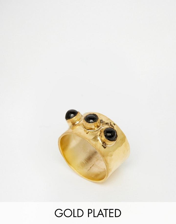 Mirabelle Thick Gold Plated Textured Ring With Onyx - Gold