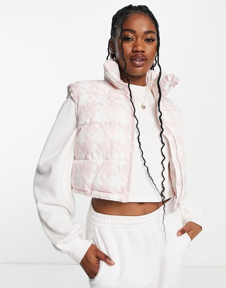 Urban Bliss Zip Up Houndstooth Padded Vest In Pink