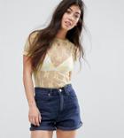 New Look Petite Lace Mesh T-shirt In Yellow - Yellow