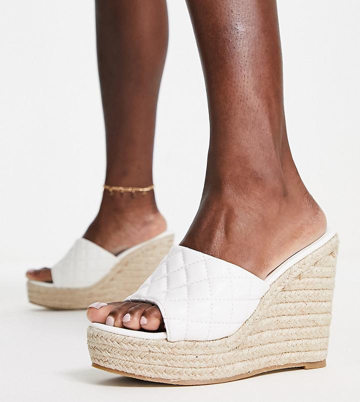 Glamorous Wide Fit Quilted Espadrille Wedge Sandals In White