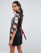 Asos High Neck Black Base Floral Mini Shift Dress-multi