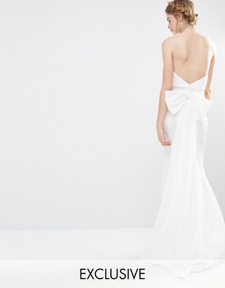 Jarlo Wedding Overlay Maxi Dress With Fishtail And Oversized Bow Back - Ivory