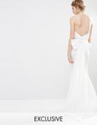 Jarlo Wedding Overlay Maxi Dress With Fishtail And Oversized Bow Back - Ivory