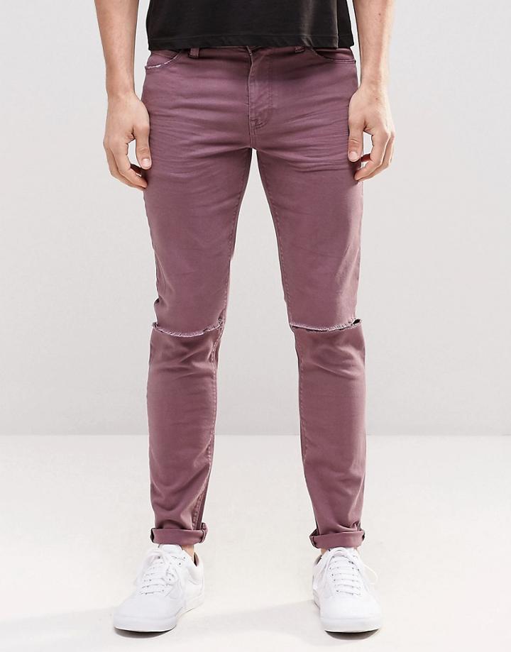 Asos Skinny Jeans With Knee Rips In Purple - Purple