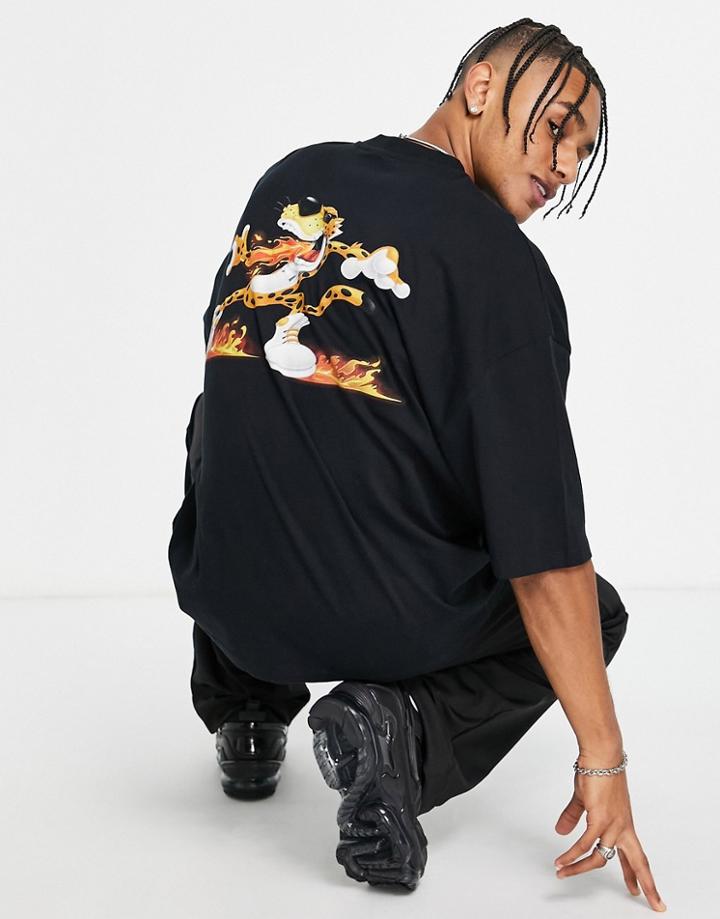 Asos Design Oversized T-shirt With Cheetos Print In Black