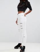 Asos Ridley High Waist Skinny Jeans In Optic White With Shredded Rips - White