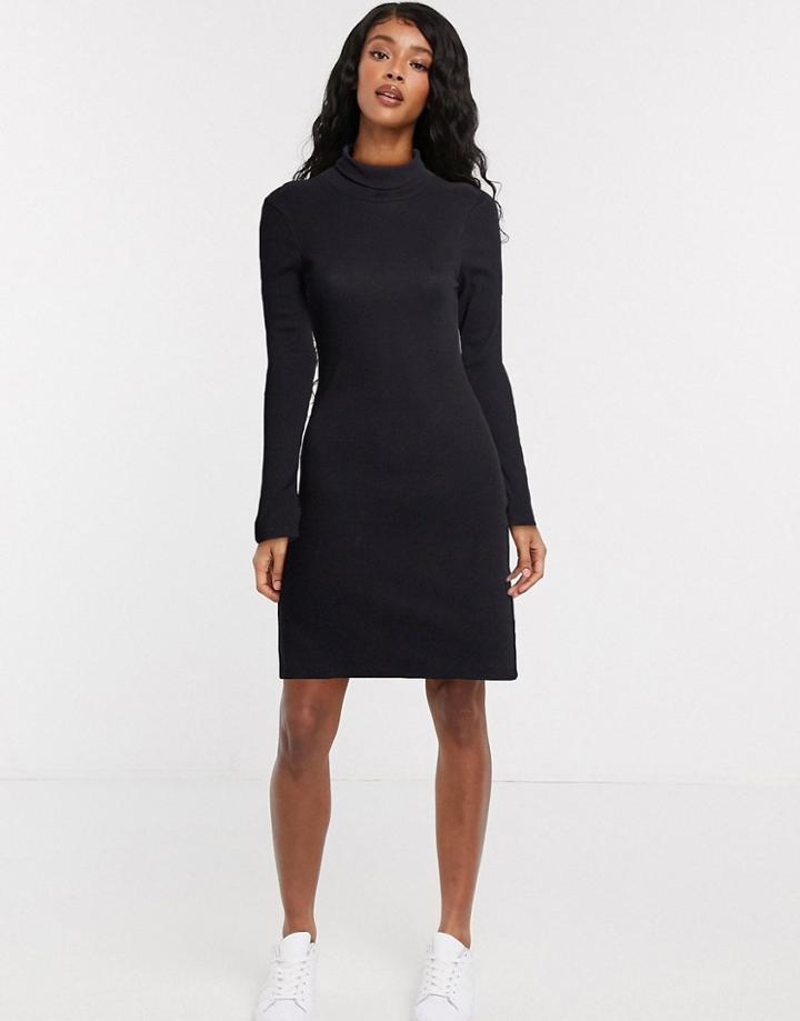 Brave Soul Adriana Roll Neck Jersey Dress-black