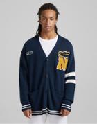 Bershka Knit Varsity Cardigan In Blue