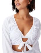Cotton: On Tie Front Beach Top White