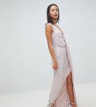 Asos Design Tall Drape Knot Front Scatter Embellished Sequin Maxi Dress-multi