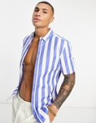 Asos Design Oxford Skinny Fit Stripe Shirt In Blue-blues