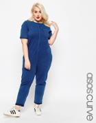 Asos Curve Denim Look Jumpsuit With Drop Crotch - Denim Blue