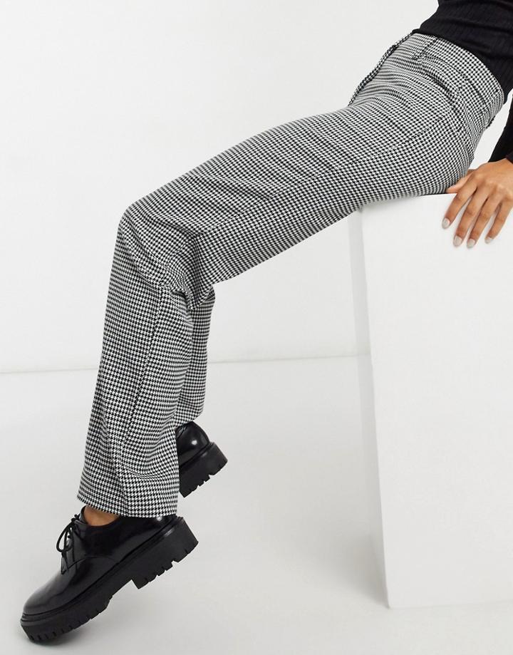 Monki Simone Gingham Print Pant In Black