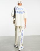 Asos Dark Future Relaxed Sweatpants With Side Slits And Logo Puff Prints In Off White - Part Of A Set