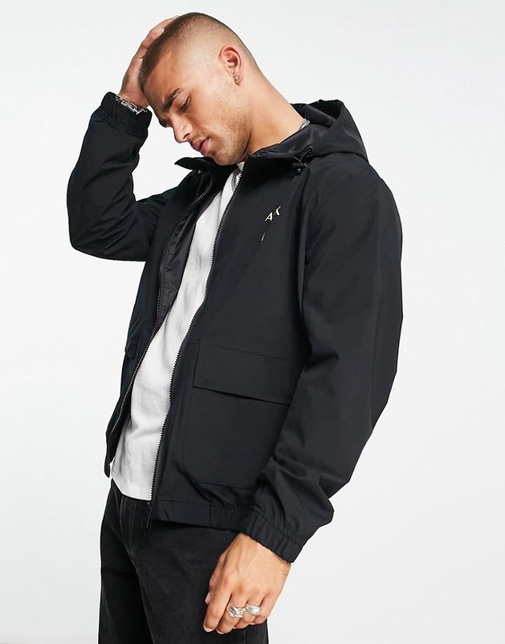 Armani Exchange Nylon Jacket With Back Logo In Black - Black