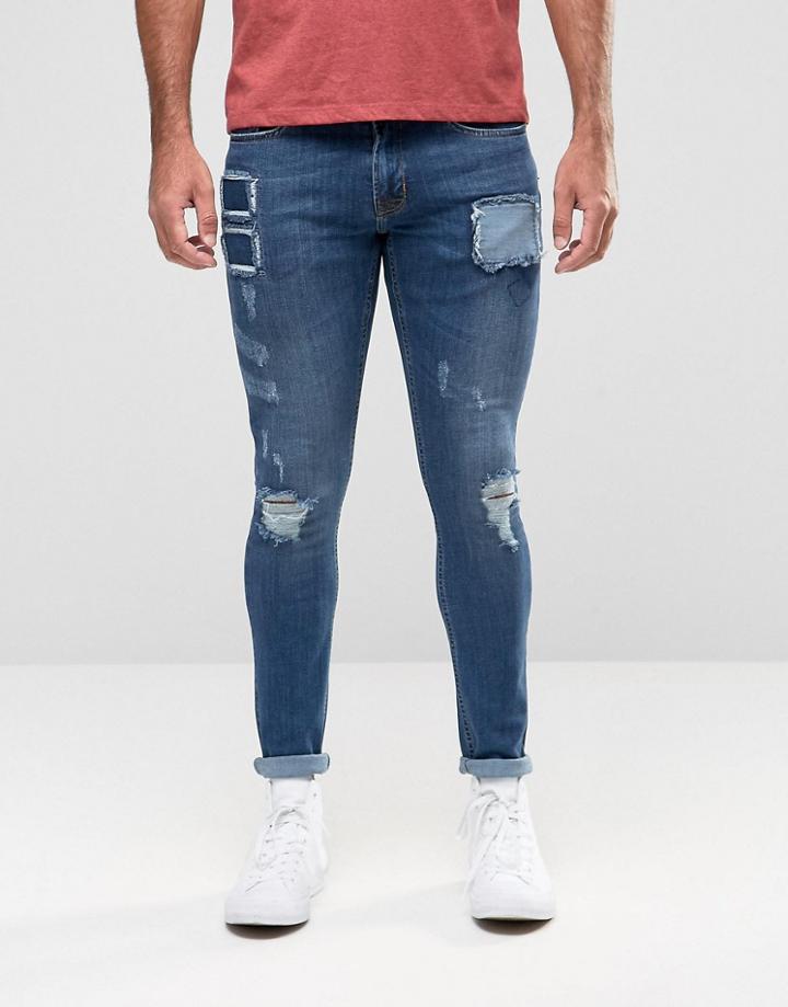 Hoxton Denim Jeans Pocket Patch Spray On Jean - Blue