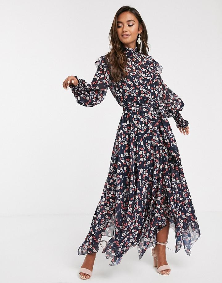 Keepsake Charmed Long Sleeve Midi Dress-navy