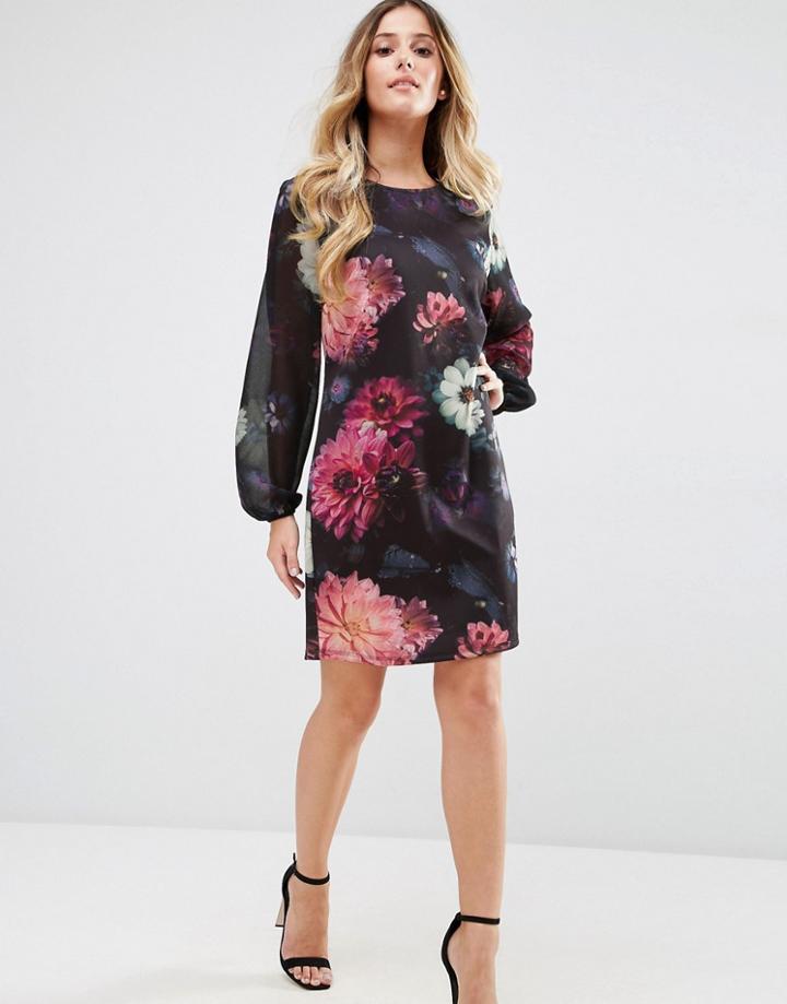 Jessica Wright Long Sleeve Floral Jersey Dress - Multi