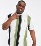 Le Breve Plus High Neck Stripe T-shirt In White & Green