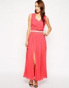 Vlabel Camden Maxi Dress With Thigh Split - Pink
