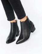 Selected Femme Lena Black Leather Grained Ankle Boots - Black