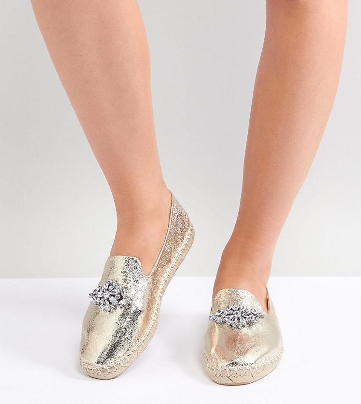 Asos Design Janeen Wide Fit Embellished Espadrilles - Gold