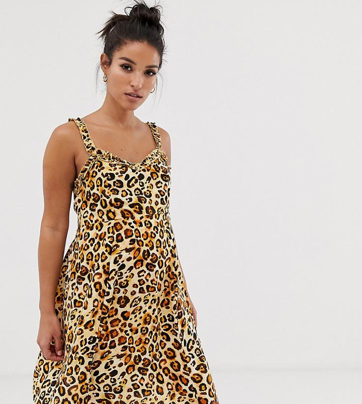 New Look Maternity Ruffle Edge Sundress In Animal Pattern - Brown