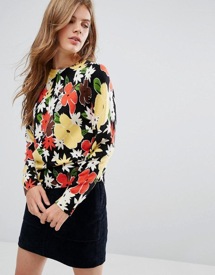 Ymc Floral Print Merino Wool Sweater - Black