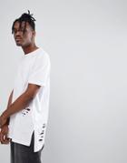 Asos Relaxed Super Longline T-shirt With Step Hem And Distressing In White - White