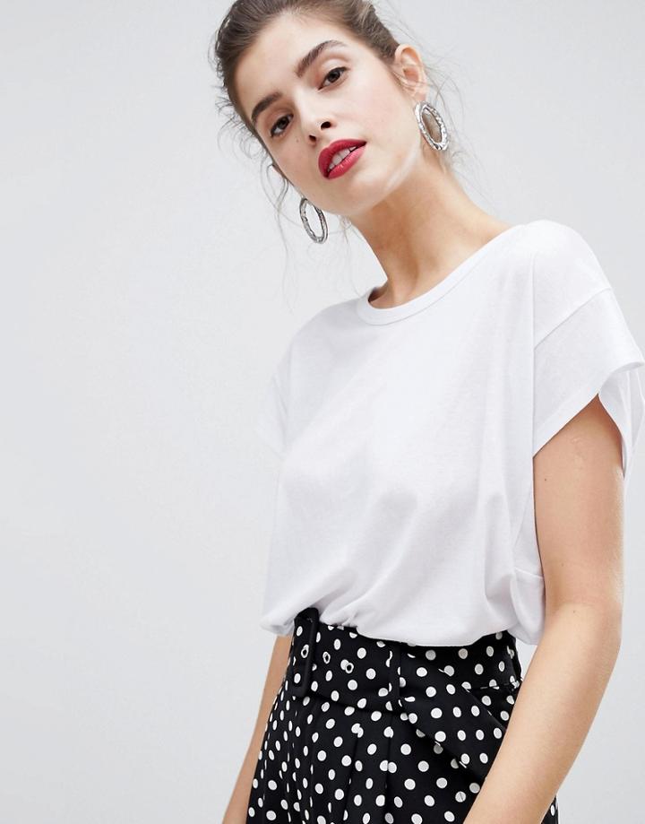 Stradivarius Basic Jersey Scoop Neck Tee - White