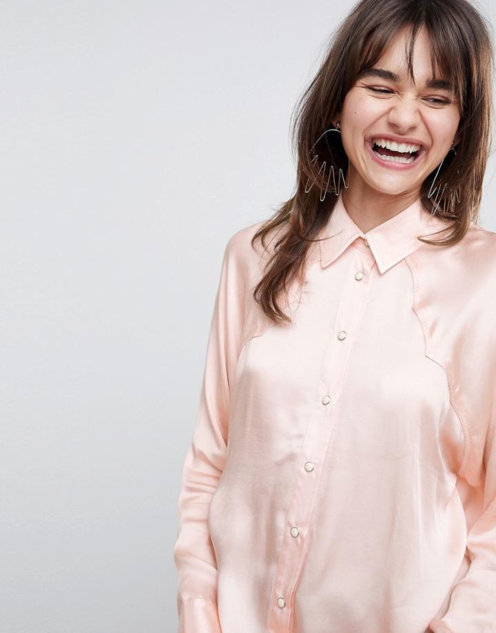 Asos White Satin Western Shirt - Pink