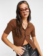 Object Amira Knit Polo Top In Brown