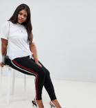 New Look Curve Double Side Stripe Leggings In Black - Black