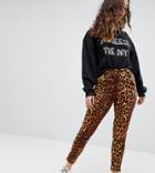Daisy Street Peg Pants In Leopard Print - Brown