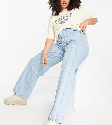 Don't Think Twice Plus High Rise Straight Dad Jeans With Front Seams-blue