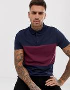 Asos Design Polo Shirt With Contrast Body Panel In Navy - Navy