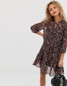 New Look Chiffon Tiered Dress In Floral Print-multi