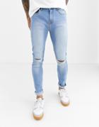 Another Infleunce Skinny Noa Jeans In Blue With Knee Rip - Blue