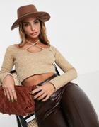 Topshop Front Halter Spacedye Top In Stone-green