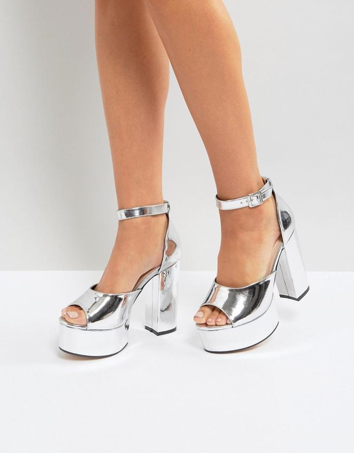 Lost Ink Binx Silver Platform Heeled Sandals - Silver