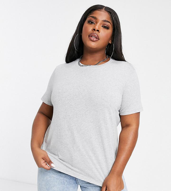 Asos Design Curve Ultimate Organic Cotton T-shirt With Crew Neck In Gray Marl-grey