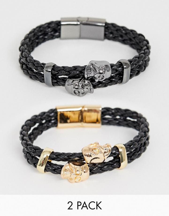Svnx 2 Pack Skull Rope Bracelet - Black
