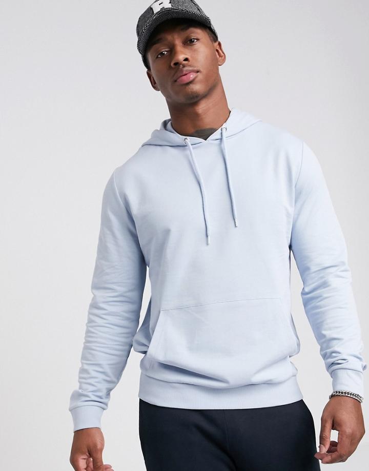 Asos Desgn Lightweight Hoodie In Light Blue-purple