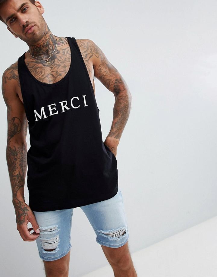 Asos Design Extreme Racer Back Tank With Merci Slogan Print - Black